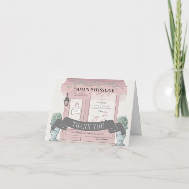 Französische Bäckerei Patisserie Paris Pink Geburt Dankeskarte (Vorderseite)