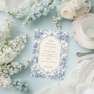 Französische blaue Blumen-Toile de Jouy-Hochzeit Einladung