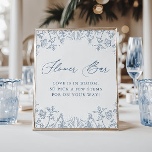 Französische Blaue Chinoiserie Blumige Hochzeitsbl Poster