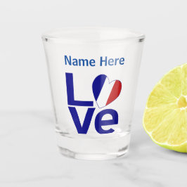 Französische Blaue LIEBE Herzenflagge Personalisie Schnapsglas
