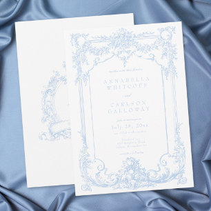 Französische Blaue Rokoko Vintage Elegante Hochzei Einladung