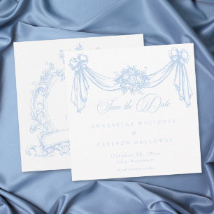 Französische Blaue Rokoko Vintage Elegante Hochzei Save The Date