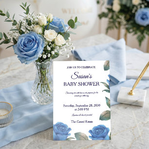 Französische Blaue Rose Fine Art Jungen-Baby-Party Einladung