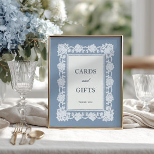 Französische Blaue Spitzenrahmen-Hochzeitskarten & Poster