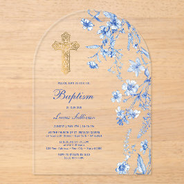 Französische Blaue Wildblumen Arch-Taufe Acryleinladungen