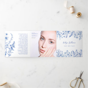 Französische blaue Wildblumen Trifold-Broschüre Dreifach Gefaltete Karte