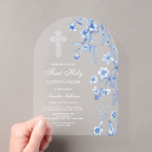 Französische Blaue Wildblumenbogen Erste Kommunion Acryleinladungen