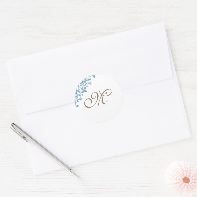 Französische Blue Lilie Initial Script Monogram Runder Aufkleber (Umschlag)