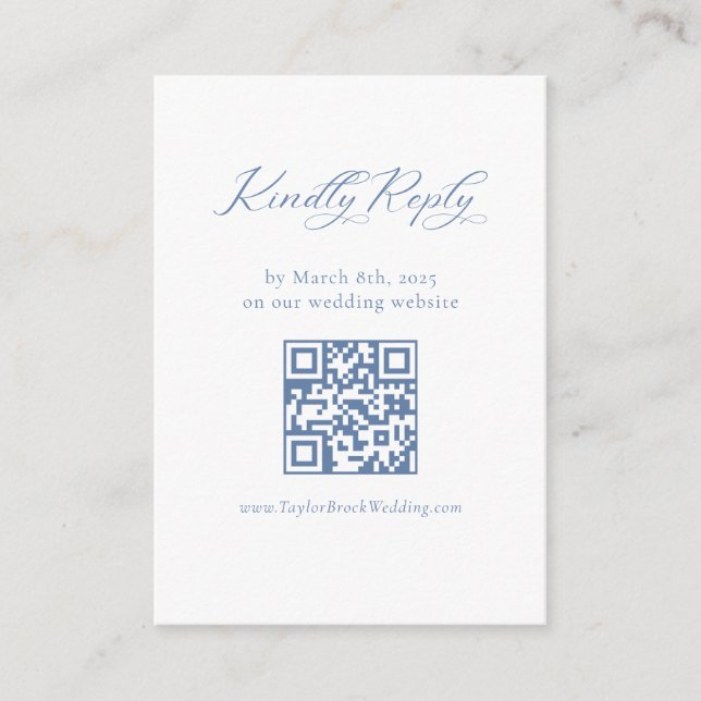 Französische Blue Wedding RSVP QR Code Enclosure C Begleitkarte (Vorderseite)