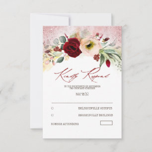Französische Blume Rose Gold Glitzer Hochzeit RSVP Karte