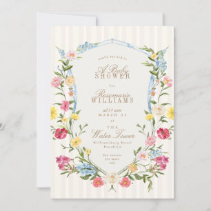 Französische Blumen-Kamm-Creme rosa blaue Babypart Einladung