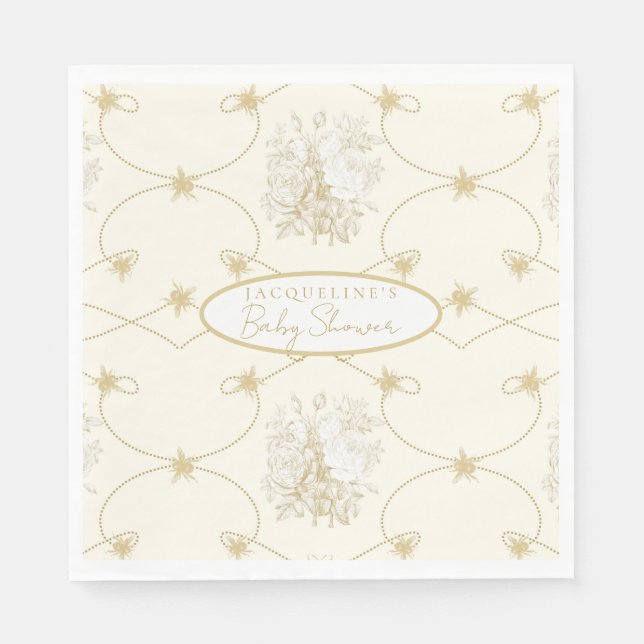 Französische Blütenelegante Biene Ivory Gold Perso Serviette (Vorderseite)