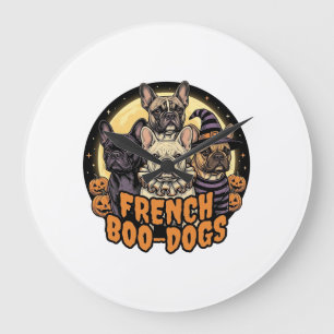 Französische Boo-Hunde Halloween Französische Bull Große Wanduhr