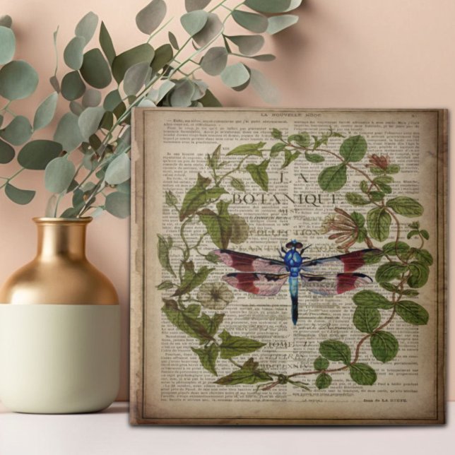 Französische botanische Blätter moderne Vintage Li Fliese (french botanical leaves modern vintage dragonfly ceramic tile)