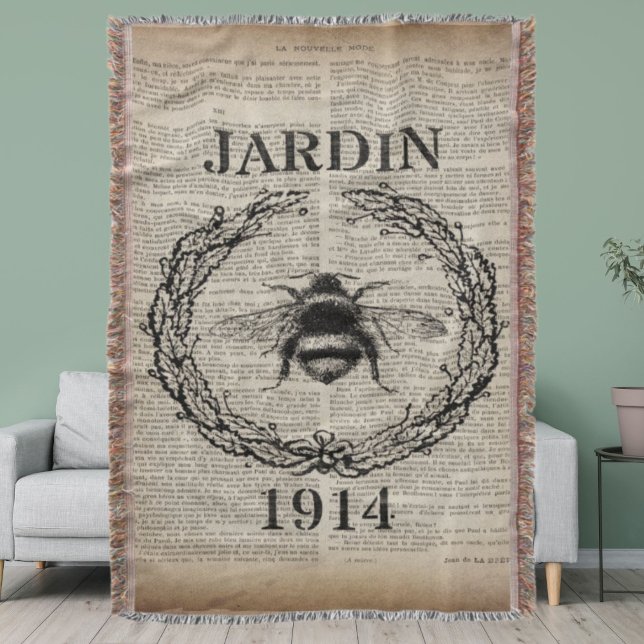 Französische botanische moderne Vintage Biene Decke (french country botanical modern vintage bee throw blanket)
