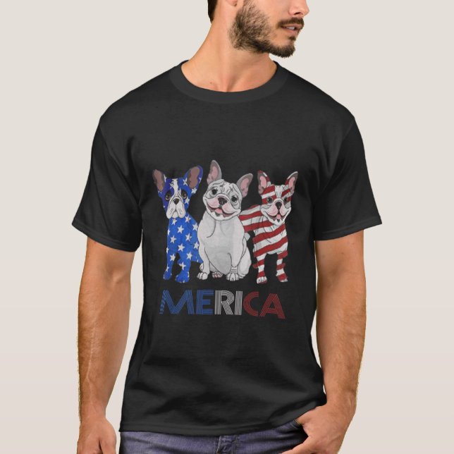 Französische Bulldog-amerikanische Flagge 4. Juli  T-Shirt (Vorderseite)