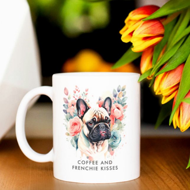 Französische Bulldog-Blume Kaffee und Franchie Kis Kaffeetasse (Von Creator hochgeladen)
