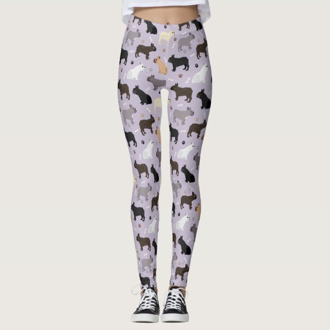 Französische Bulldog-Knochen und -Paare Lila Leggings (Vorderseite)