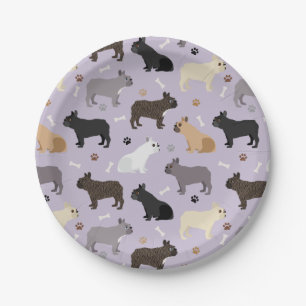 Französische Bulldog-Knochen und -Paare Lila Pappteller