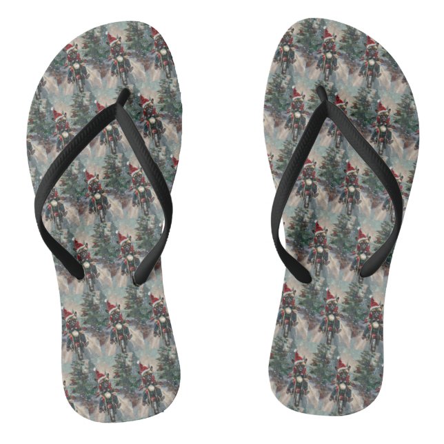 Französische Bulldog-Motorrad-Weihnachten Flip Flops (Fußbett)