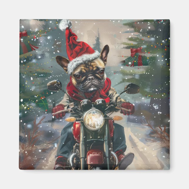 Französische Bulldog-Motorrad-Weihnachten Magnet (Vorne)