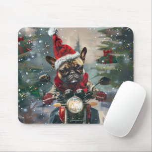 Französische Bulldog-Motorrad-Weihnachten Mousepad