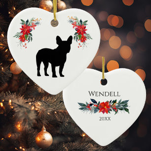 Französische Bulldog-Silhouette mit dem Namen Poi Keramik Ornament