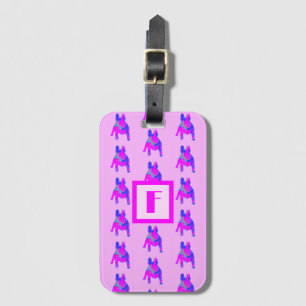 Französische Bulldog-Silhouette Pink & Blue Monogr Gepäckanhänger