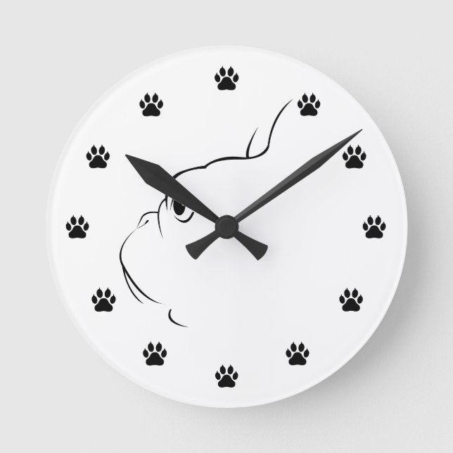 Französische Bulldog-Silhouette Runde Wanduhr (Vorderseite)