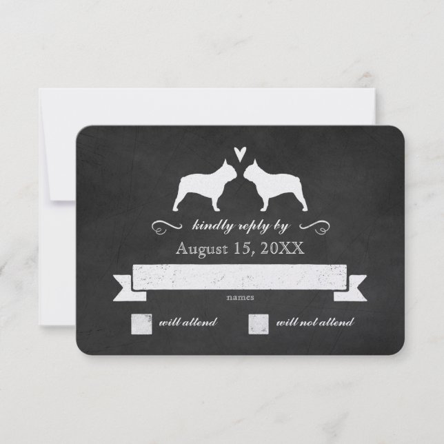 Französische Bulldog-Silhouetten Hochzeitslehre UA RSVP Karte (Vorderseite)