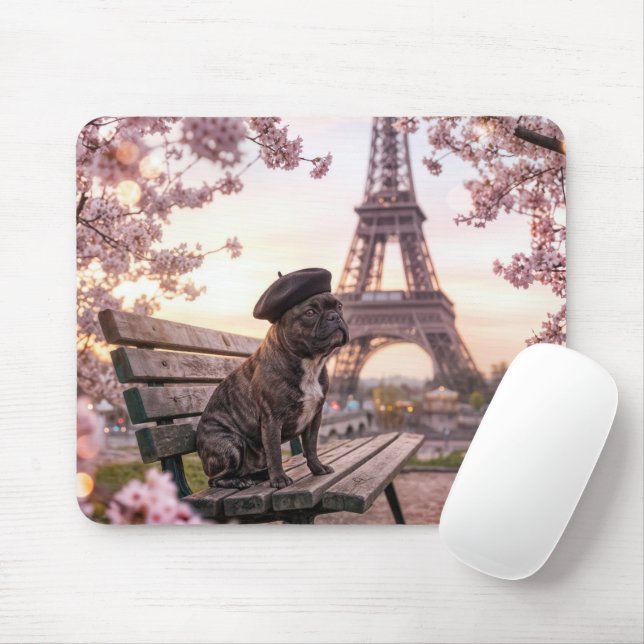Französische Bulldogge am Eiffelturm Mousepad (Mit Mouse)