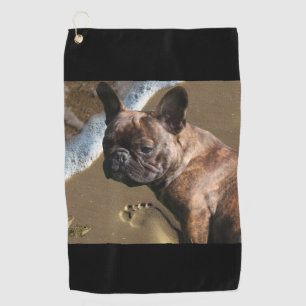 Französische Bulldogge am Meer French Bulldog Golfhandtuch