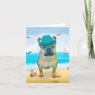 Französische Bulldogge am Strand Karte