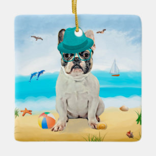 Französische Bulldogge am Strand Keramikornament