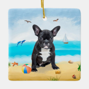 Französische Bulldogge am Strand Keramikornament
