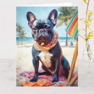 Französische Bulldogge am Strand, Sommergeschenk f Karte