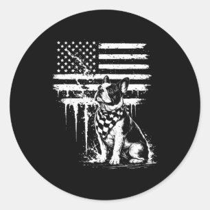 Französische Bulldogge amerikanische Flagge 4. Jul Runder Aufkleber