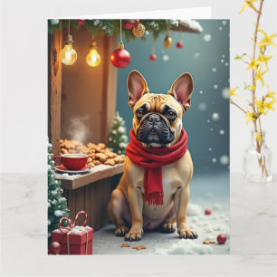 Französische Bulldogge auf dem Vintage-Weihnachtsm Karte