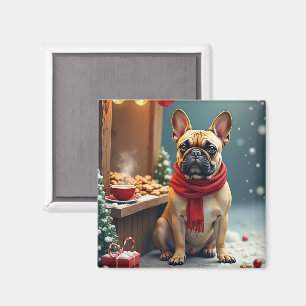 Französische Bulldogge auf dem Vintage-Weihnachtsm Magnet