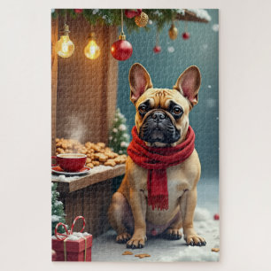 Französische Bulldogge auf dem Vintage-Weihnachtsm Puzzle