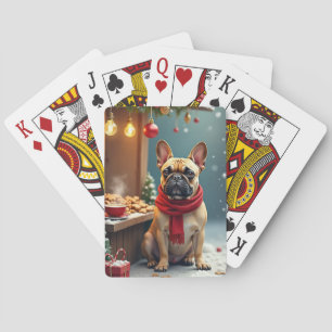 Französische Bulldogge auf dem Vintage-Weihnachtsm Spielkarten
