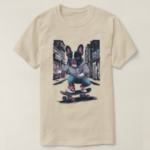 Französische Bulldogge auf einem Skateboard T-Shirt