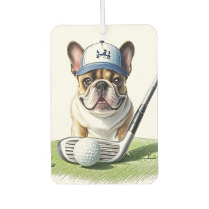 Französische Bulldogge auf Golfplatz im Urlaub Autolufterfrischer