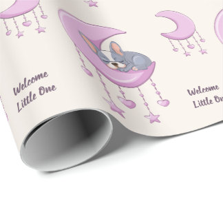 Französische Bulldogge auf Mond Rosa Baby Mädchen Geschenkpapier