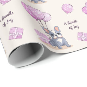 Französische Bulldogge auf rosa Luftballon Mädchen Geschenkpapier