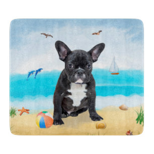 Französische Bulldogge auf Strand-Wurfkissen Schneidebrett