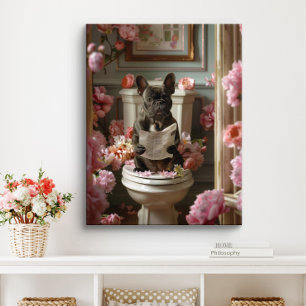 Französische Bulldogge auf Toilette   Französische Leinwanddruck