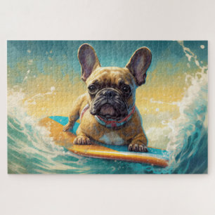 Französische Bulldogge Beach Surfen Malerei Puzzle