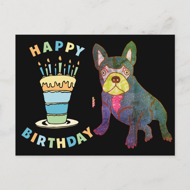 Französische Bulldogge Birthday French Bulldog Postkarte (Vorderseite)