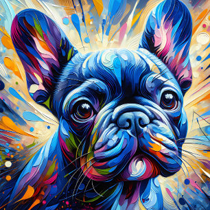 Französische Bulldogge Blau Acryl Druck   Bunt Puzzle